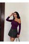 Women's Purple Asymmetric Collar Draped Sandy Blouse Hzl25S-Fry123361 - 4