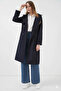Women's Navy Blue Double-Breasted Collar Belted Lined Trench Coat Hzl25W-Bd159181 - 5