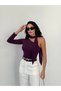 Women's Purple Scarf Sandy Fabric Asymmetrical Cut Blouse Hzl25S-Fry123371