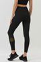 High Waist Black Yoga Pilates Casual Sports Leggings – Polyamide Fabric Gold Flower Printed Women's Leggings