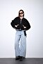 Black Elastic Waist Crop Women's Coat