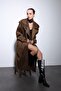 Brown Double-Breasted Suede Look Premium Women's Trench Coat - 3