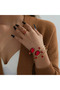 Adjustable Bracelet and Ring Set with Green and Red Stones