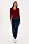 Women's Burgundy V-Neck Basic Sweater 50307712-Vr014 - 4