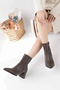 Women's Brown Heel-Headed Classic Boots with Pointed Toe - 5