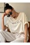 Unisex Balance Printed Beige Oversize Crew Neck T-shirt