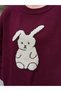 Tavşan Printed Crew Neck Knitwear Oversized Burgundy Colored Sweater - 4