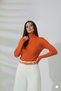 Women's Orange Turtleneck Fisherman's Finger Detail Standard Size Corded Fabric Flexible Knitwear Sweater - 3