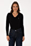 Women's Black Basic V-Neck Sweater 50307712-Vr046 - 3