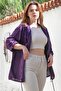 Italian Purple K Hooded Buttoned Long Sleeve Zippered Pocket Mesh Detailed Linen Woven Jacket 75 65 - 3