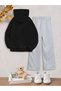 Girl's Black Hooded Capybara Printed Sweatshirt- Gray Loose Fit Tracksuit Set - 2