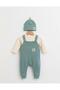 100% Cotton Waffle Fabric Baby Boy Set – Salopet, Bodysuit and Beanie Three-Piece Set - 2