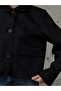 Sevunera Suede Fabric Black Jacket with Button and Pocket Detail - 5