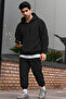 Men's Oversized 3-Thread Ş Fleece-Lined Basic Tracksuit Set - 2