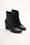 Women's Lace-Up Zippered Pointed Toe Thick Heeled Boots Vorena Black Skin - 3