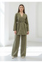Comfortable Fit Gold Buttoned Suede Stylish Suit with Lacing Detail - 3