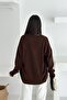 Women's Brown V-Neck Standard Size Oversize Basic Knitwear Sweater - 7