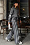 Women's Sporty Chic Knit Tracksuit Set Gray – Zippered Top, Wide-Leg Bottom - 8