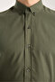 Khaki Oversize Cotton Linen Textured Men's Shirt - 3