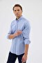 Knitted 100% Mercerized Cotton Comfort Fit Blue Men's Shirt - 4