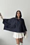 Black Batwing Sleeve Detail Collared Buttoned Comfortable Fit Oversized Midi Length Trench Coat - 3