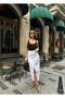 Women's White Front Slit Detail Linen Skirt with Cut-Out Hem - 2