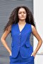 Women's V-Neck Pocket Flap Buttoned Lightweight Stretchy Fabric Vest-Indigo - 7