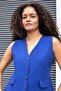 Women's V-Neck Pocket Flap Buttoned Lightweight Stretchy Fabric Vest-Indigo - 6