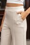 Women's Thick Stretchy Fabric Side Pockets Wide Leg High Waist Relaxed Fit Palazzo Pants -Cream - 5