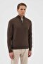 Half Fisherman Zippered Woolen Brown Knitwear Sweater - 3