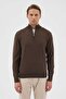 Half Fisherman Zippered Woolen Brown Knitwear Sweater - 2
