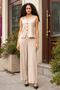 Women's Suede Textured Fabric Wide Crew Neck Flato Pocket Vest-Beige