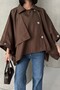 Black Batwing Sleeve Detail Collared Buttoned Comfortable Fit Oversized Midi Length Trench Coat - 6