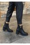 Black Leather Buckle Heeled Women's Boots