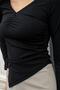 Women's Stretch Fabric Flexible Lightweight Shiny Fabric V-Neck Shirring Long Sleeve Asymmetrical Blouse-Black - 4