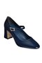 V250670708 Navy Blue Patent Leather Thick Heeled Women's Shoes - 5