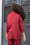 Women's Suede Textured Fabric Collar Capri Sleeve Pocket Flap Blazer Jacket-Burgundy - 5