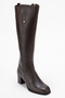 Women's Stretch Elastic Blunt Toe Heeled Boots Real Leather Br 88068 Brown - 4