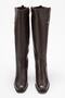 Women's Stretch Elastic Blunt Toe Heeled Boots Real Leather Br 88068 Brown - 5