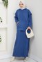 Hooded Tunic Dress Knitwear Set 1645 - Blue - 4