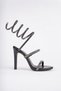 Women's Evening Dress Heeled Sandals Stone Detailed Ankle-Wrap Shiny Thin Heel 11 cm Elegant Stylish Design