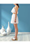 Women's Regular Fit White Elastic Waist Lace-Up Self-Textured Cotton Mini Skirt - 2