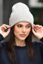 Women's Gray Soft Textured Ribbed Winter Knitted Beanie - 6