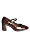 V250670708 Brown Patent Leather Thick Heeled Women's Shoes - 6