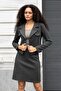 Women's Thick Stretchy Fabric Collar Pocket Flap Long Sleeve Short Blazer Jacket-Anthracite - 4