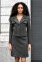 Women's Thick Stretchy Fabric Collar Pocket Flap Long Sleeve Short Blazer Jacket-Anthracite