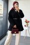 Premium Belted Double-Breasted Collar Felt Coat – Black