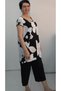 All Black Floral Print Low-Sleeve Cotton Viscose Suit with Six Black Tops and Six Pockets on the Top. - 7