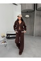 Women's Striped Detail Zippered Cardigan and Pants Knitwear Set