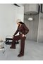 Women's Striped Detail Zippered Cardigan and Pants Knitwear Set - 5
